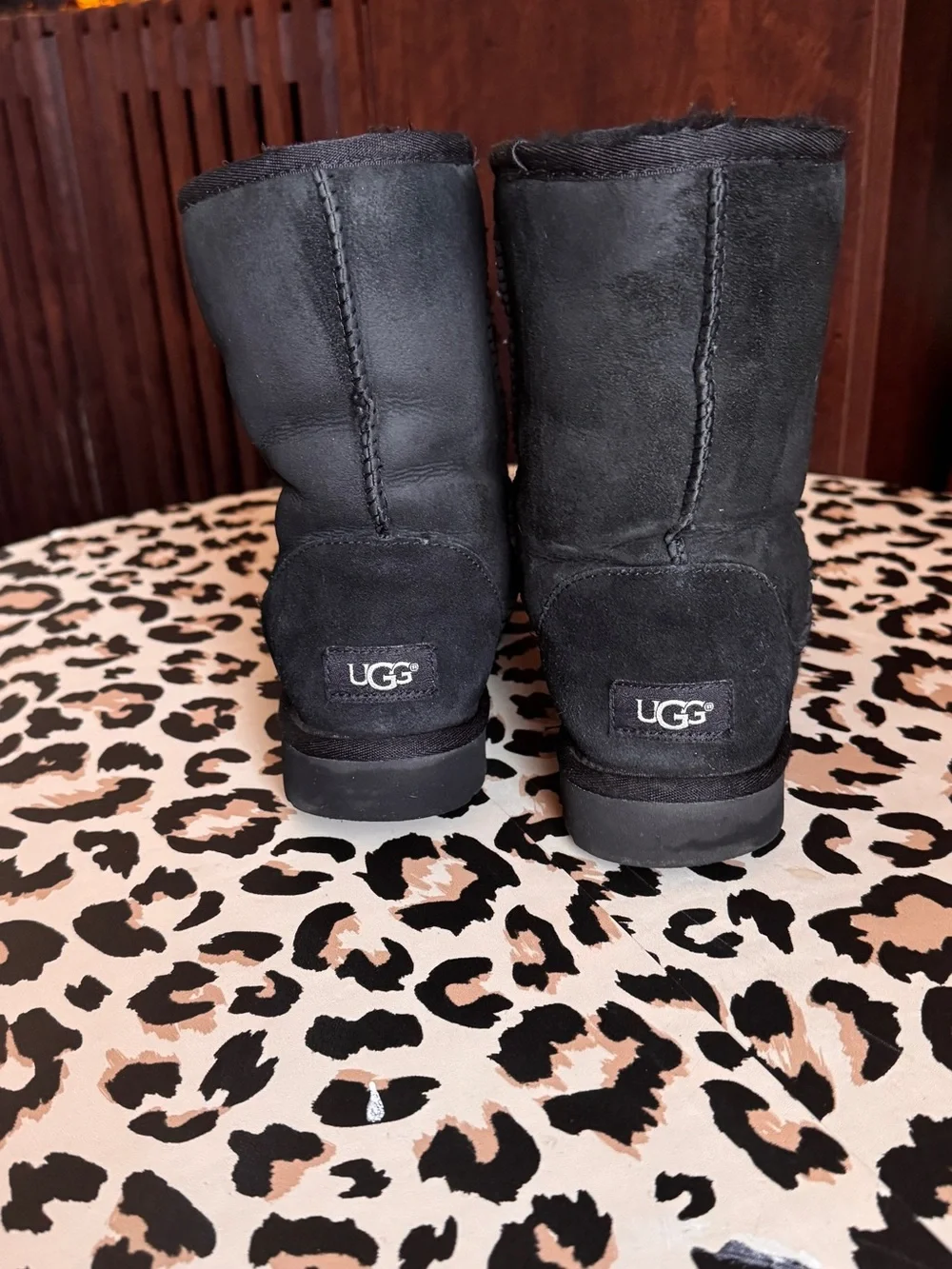 UGG Black Short Suede Boots with Rhinestoned Accent